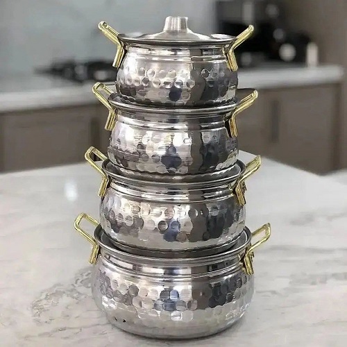 سرویس قابلمه چکشی روحی دسته طلایی 4عددی